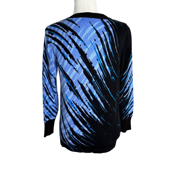 Bob Mackie Wearable Art V-Neck Cardigan Sweater XS Blue Black Cotton Abstract - Picture 4 of 7